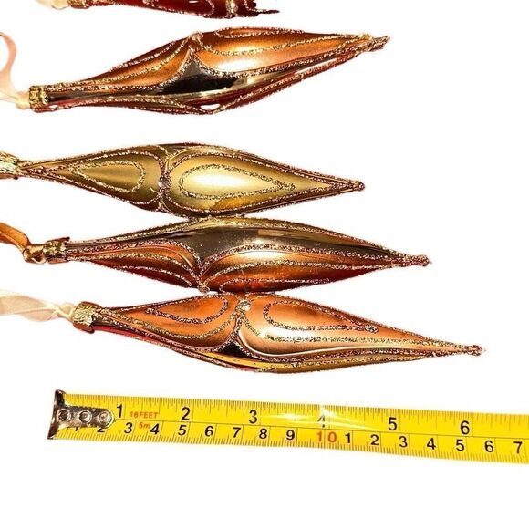 6 hand blown glass Gold Glitter Teardrop Shaped Christmas Ornaments - Picture 4 of 4